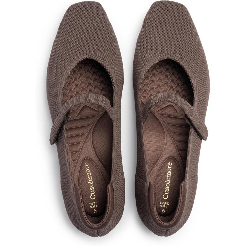 Women Brown Knit Square Toe Arch Support and Concealed Low Wedge Ballet Flats